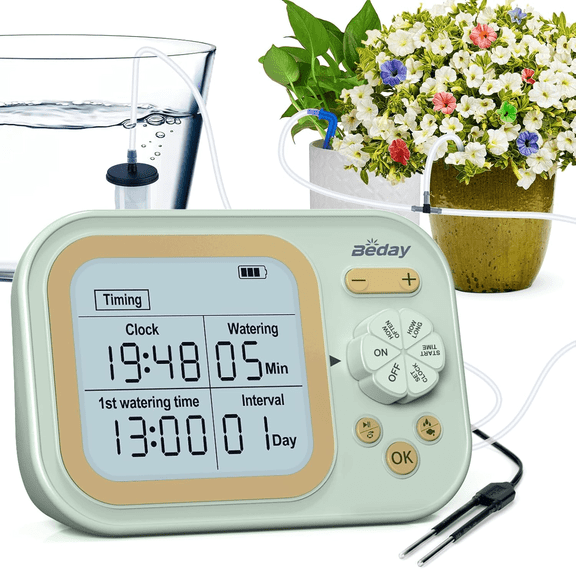 Automatic Plant Waterer Indoor Self Watering System for 15 Potted Plants, Auto Drip Irrigation Kit Programmable Water Timer with Smart Humidity Detection, Green