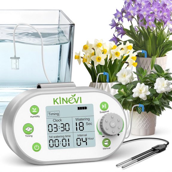 Automatic Plant Waterer, Watering Device for 15 Pots, Indoor System, Auto Drip Irrigation Kit Programmable Water Timer with Smart Humidity Detection