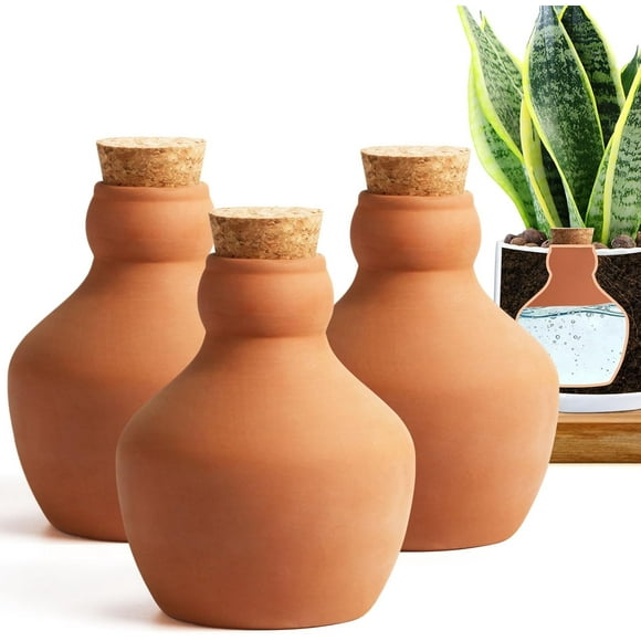 Self Watering Pots, 3 Pcs Terracotta Watering Pots with Lid, 18 Oz Large Plant Watering Globes, Self Watering Planter Insert Terracotta Pot for Indoor Outdoor Plants