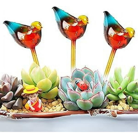 Automatic Plant Watering Globes, 3pcs Self Watering Planter Insert Spikes, Automatic Plant Waterer System Devices, Watering Drip Irrigation Equipment Water Bulbs For Indoor Outdoor Plants-Bird Shape