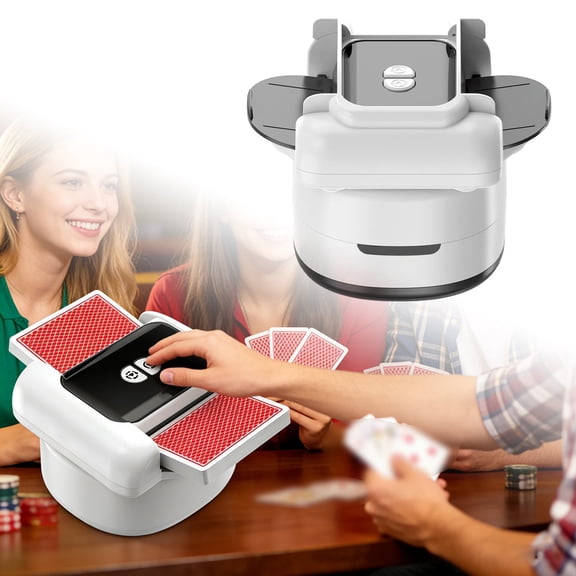 Automatic Poker Deck Shuffling and Distributing Machine, Large-capacity Dual-Deck Electric Shuffling Machine, Silent Operation and Rechargeable Battery (White, 1 unit)