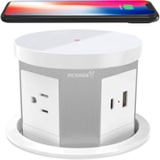 Automatic Pop Up Outlet, 4.33 inch Pop Up Outlet for Countertop with 15W Wireless Charger 3 AC Plug 1 USB-A 1 USB-C Hidden Outlet 5 FT Cord for for Kitchen/Home/Office White