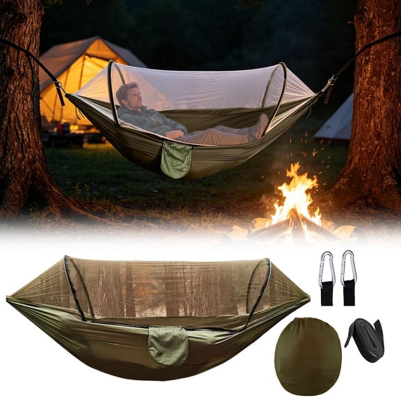 Automatic Pop-Up Camping Hammock with Mosquito Net, 661 lbs Weight Capacity Portable Outdoor Hammock with Heavy-Duty Straps & Carabiners for Backpacking, Hiking, Beach, Backyard & Travel
