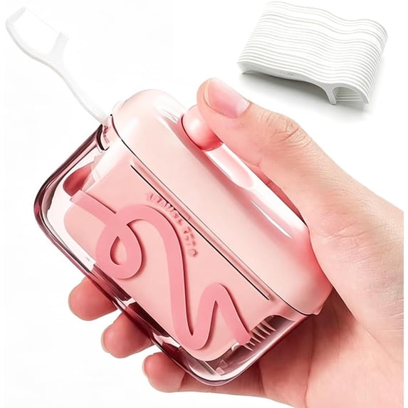 Automatic Pop-Up Floss Dispenser,50 Dental Floss Picks Included,Refillable Floss Holder,Portable Travel Floss Case,Toothpick Storage Organizer for Home Travel Hotel Oral Care (Pink)