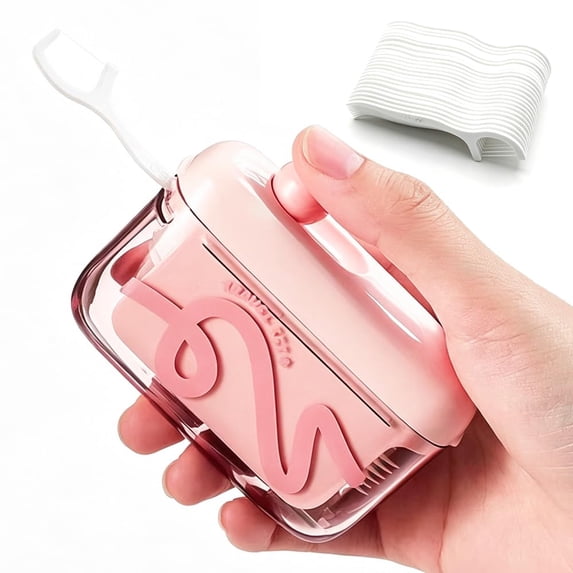Automatic Pop-Up Floss Dispenser,50 Dental Floss Picks Included,Refillable Floss Holder,Portable Travel Floss Case,Toothpick Storage Organizer for Home Travel Hotel Oral Care (Green)