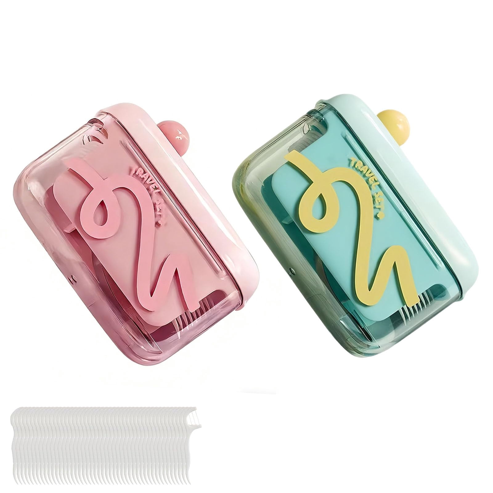 Automatic Pop-Up Portable Floss Dispenser with 50 PCS Dental Floss, Pop-Up Automatic Dental loss Pick Dispenser Case, Press-Type loss Stick ispenser, Travel Foss Picks with Storage Case
