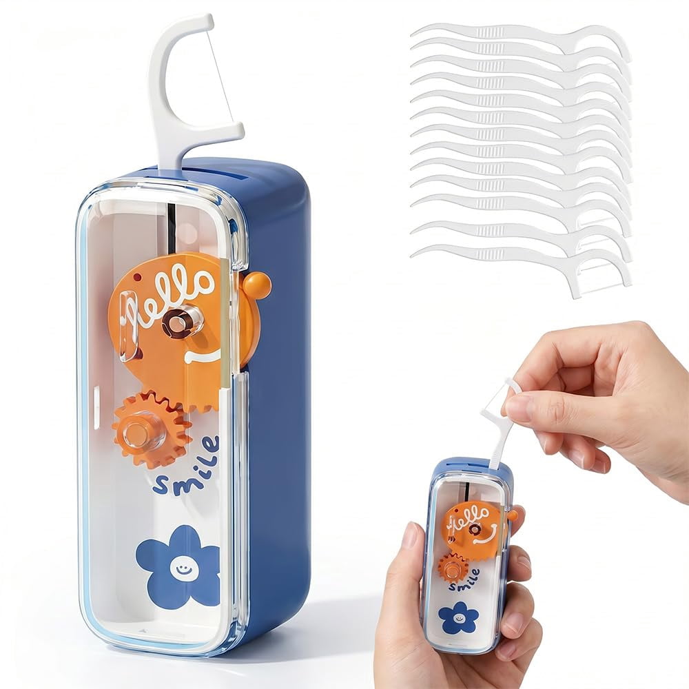 Automatic Pop-up Portable Floss Dispenser with 50 Pcs Dental Floss, 2026 New Travel Floss Picks Dispenser, Refillable Tooth Pick Holder for Home Travelling On-the-Go Oral Care