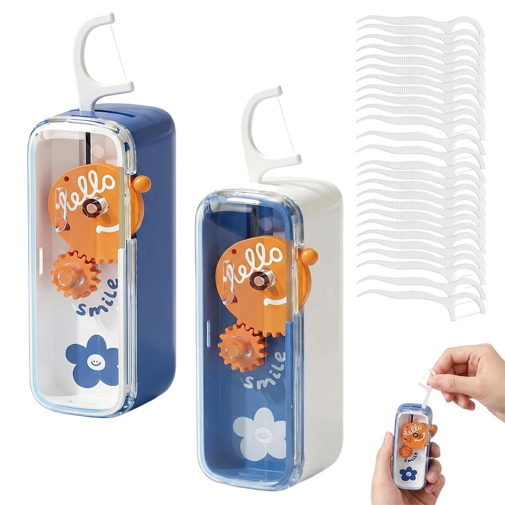 Automatic Pop-up Portable Floss Dispenser with 50 Pcs Dental Floss, 2026 New Travel Floss Picks Dispenser, Refillable Tooth Pick Holder for Home Travelling On-the-Go Oral Care