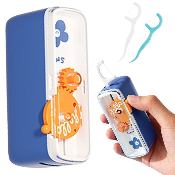 Automatic Pop-up Portable Floss Dispenser with 10PC Dental Floss, 2026 New Travel Floss Picks with Storage Case, Refillable Tooth Pick Holder, Blue