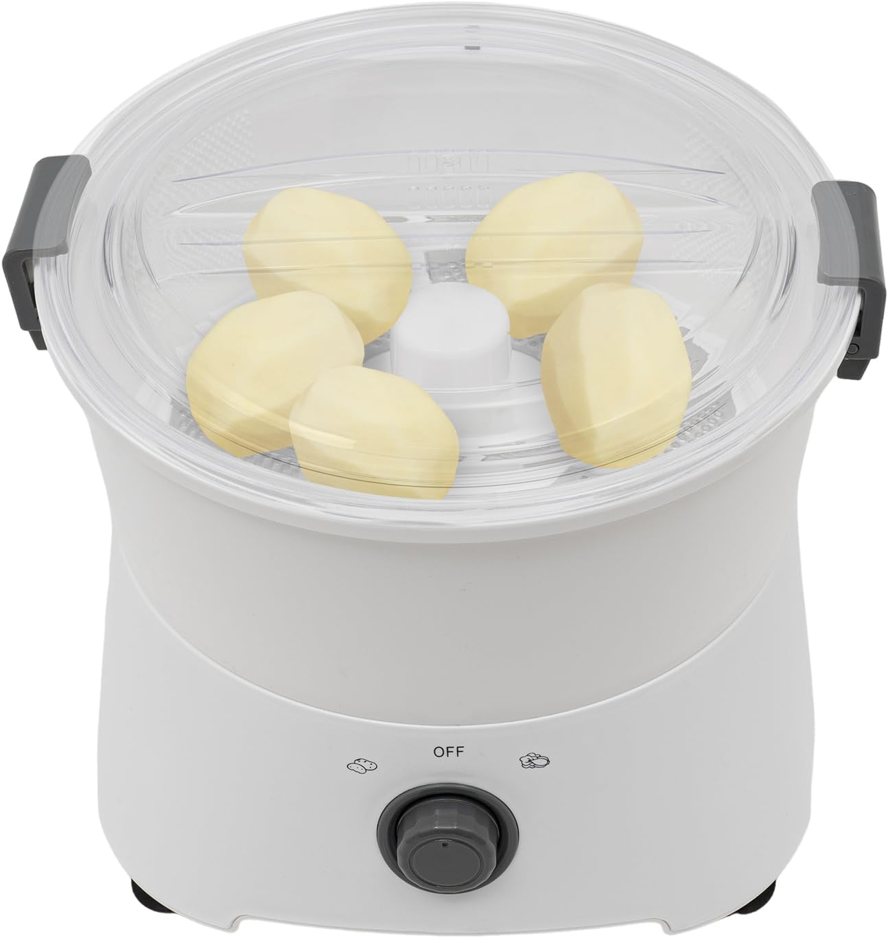 Compact White Electric Potato Peeler with Clear Lid