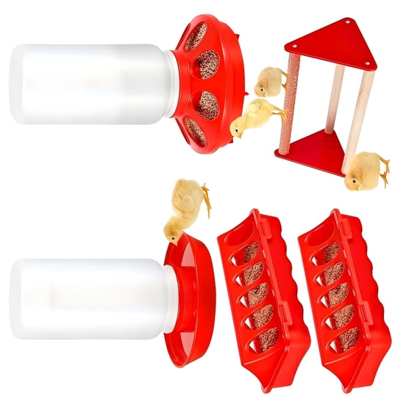 Automatic Poultry Waterer And Spill Resistant Feeder Set With Removable Parts For Easy Cleaning
