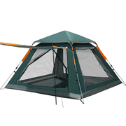 Pop-Up Camping Tent for 3-4 People, Automatic Hexagon Family Tent with Canopy, Waterproof, Green