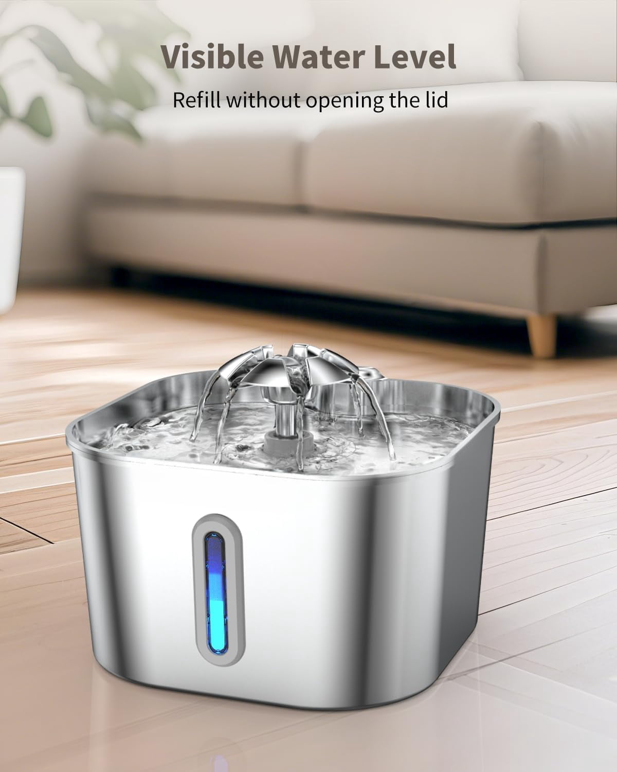 Automatic Quiet Pump Stainless Steel Pet Fountain with Filters and Sponges, 2.2L Capacity for Multi-Cat and Dog Homes