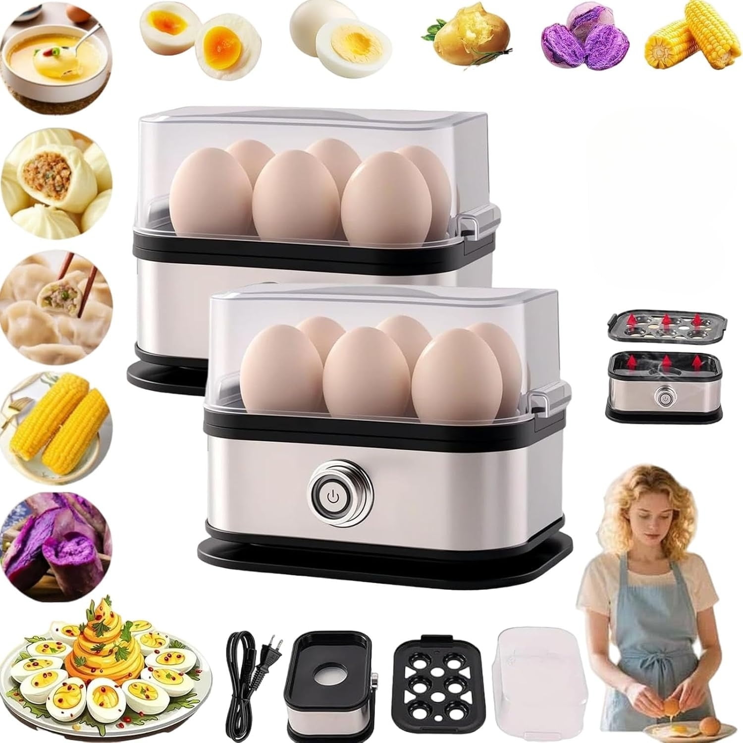 Automatic Rapid Egg Cooker,2026 New Egg Boiler for Hard Boiled Eggs,6-Egg Electric Egg Cooker - Auto Shut-Off, Boil-Dry Protection, Hard, Medium for Home Kitchen