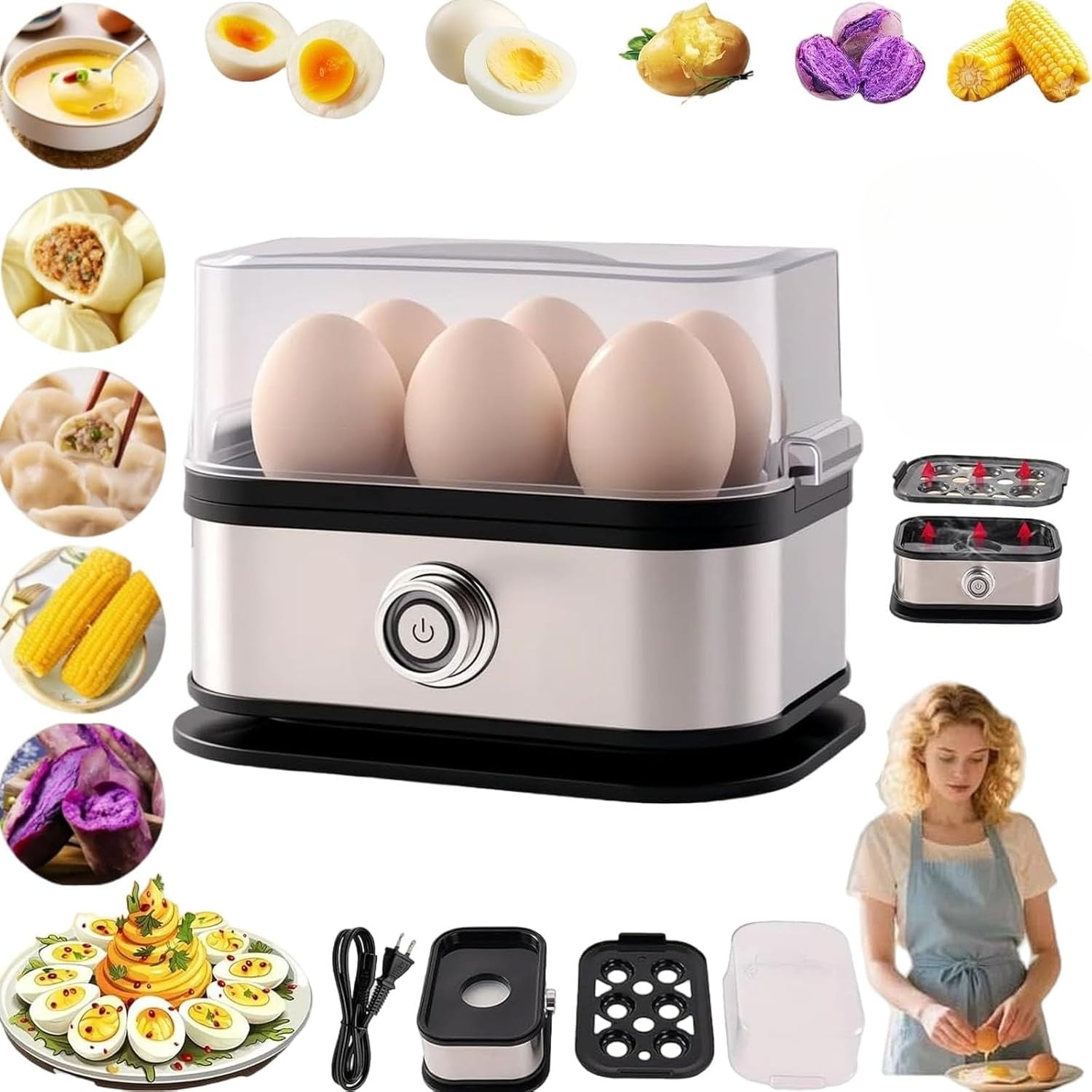 Automatic Rapid Egg Cooker,2026 New Egg Boiler for Hard Boiled Eggs,6-Egg Electric Egg Cooker - Auto Shut-Off, Boil-Dry Protection, Hard, Medium for Home Kitchen