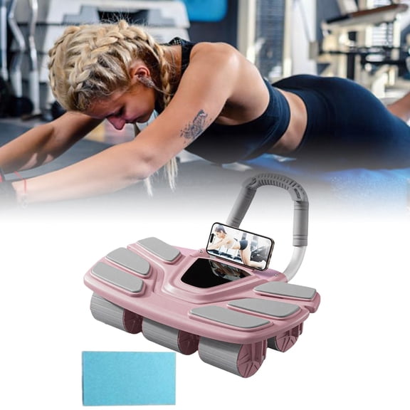 Automatic Rebound Ab Roller With Phone Holder & 4 Wheel Core Strength Training Equipment For Home Fitness(Pink-36Cm)