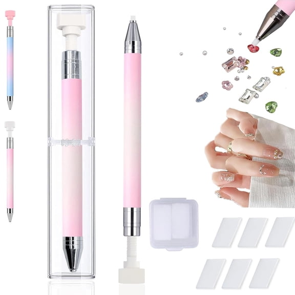 Automatic Refillable Wax Pen, Diamond Art Pen with Wax, Rhinestone Picker Tool, Diamond Art Pens Refillable for Rhinestones, Jewelry Making & Diamond Painting DIY Nails (Pink White, 1PC)