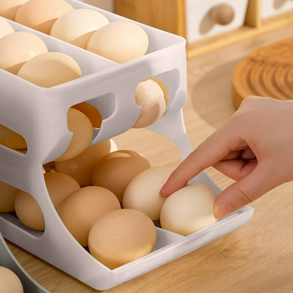 Automatic Refrigerator Egg Storage Box | Slide-Type Rack Organizer with Auto-Roll Dispenser | Space-Saving Four-Layer Tray | Holds 30 Eggs | Freshness Ventilation | Kitchen Storage