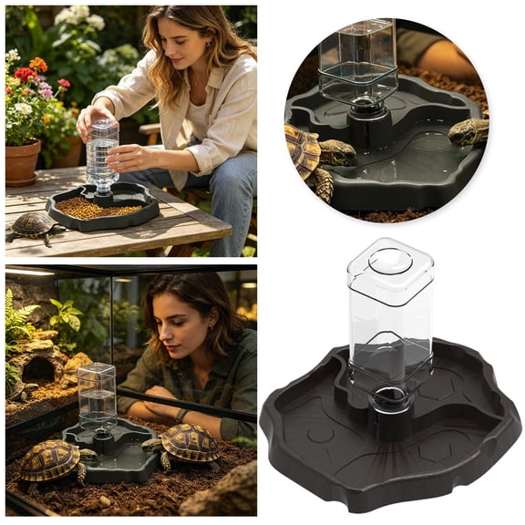 Automatic Reptile Water Dispenser And Feed Bowl Lake Blue Turtle And Water Dish With Built In Reservoir For Terrarium Use Water Dispensers Small Reptiles Pet Supplies
