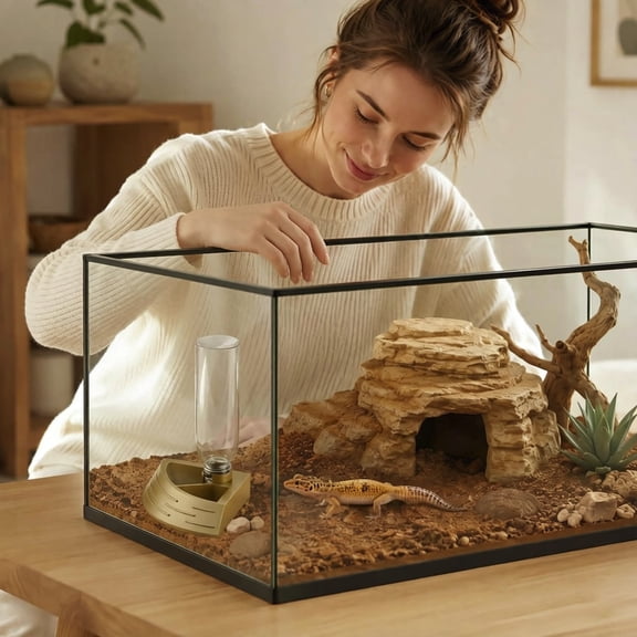 Automatic Reptile Water Food Dish, Large Capacity Reptile Feeding Station Dual‑Partition Water Feeder For Turtle Tortoise Gecko Reptile Tank Habitat Travel Use