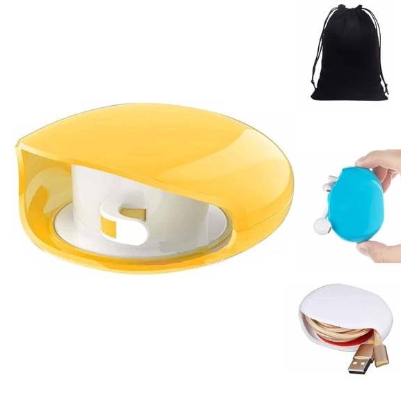 Automatic Retractable Cable Reel, Self-Winding Cord Organizer for Phone Charger and Earphone, Yellow