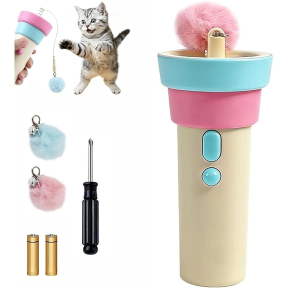 Automatic Retractable Cat Teaser Wand Launcher, Electric Interactive Indoor Cat Toy with Telescopic String & Replaceable Plush Pom-pom Balls, Battery Powered ABS Kitten Exercise Play Toy