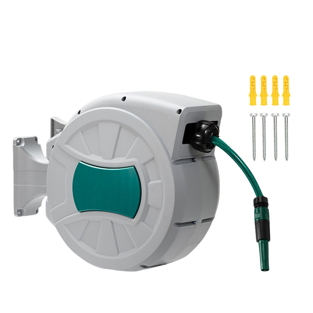 Automatic Retractable Garden Hose Reel, Wall-Mount 180° Swivel for Car Washing