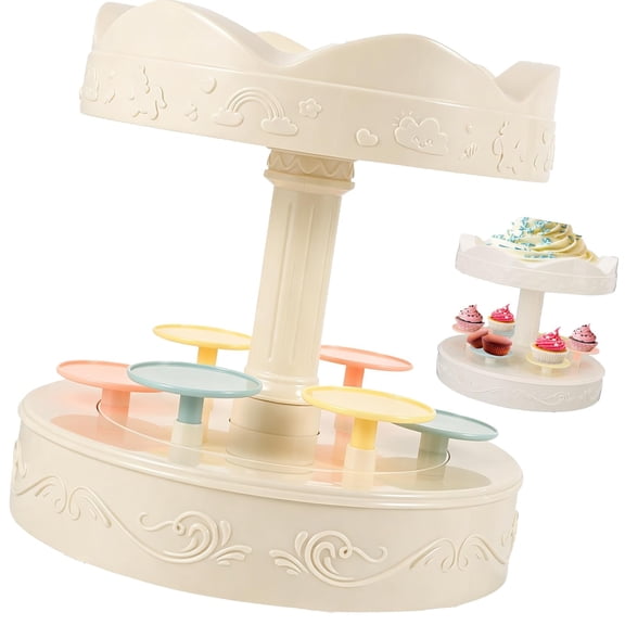 Automatic Revolving Double Layer Dessert Display Stand, Cupcake Carousel for Outdoor Garden Parties, Rotating Dessert Machine for Serving Pastry, Treats and Desserts
