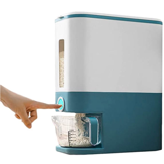 Automatic Rice Dispenser - 16.1"x13.4" Kitchen Storage Bucket with Measuring Cup, Sealed Grain Container, Metering Cylinder for Dry Food
