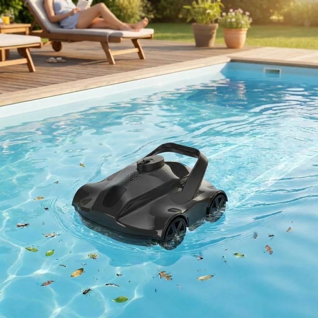 Automatic Robotic Pool Vacuum Cleaner, Covers 860 sq. ft, runs 130 mins, ,Self-Parking,Black