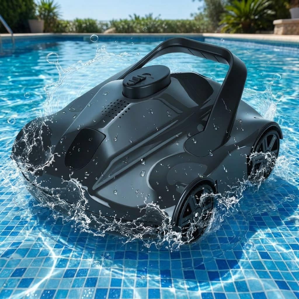 Automatic Robotic Pool Vacuum, Electric Pool Cleaning Robot with Remote Control, Debris Removal System, Black