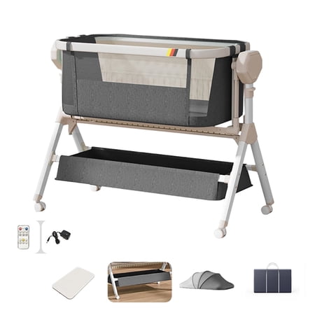 SteAnny Bassinet,Electric Bedside Bassinet,Automatic Rocking Newborn Co-Sleeper, Unisex Travel Cribs(gray)