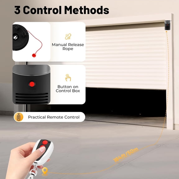 Automatic Roller Door Opener, Electric Roll Up Garage Door Opener 110V 80W Garage Rolling Door Opener with Control Box Door Opening Motor Pulling Force 250N Max Control Distance 164FT