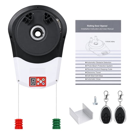 Roll Up Garage Door Opener, Automatic Roll Up Door Opener with 4 Remotes, 800N Pulling Force, Secure Encryption, Wall Mounted for Garage, Warehouse, Store & Barn