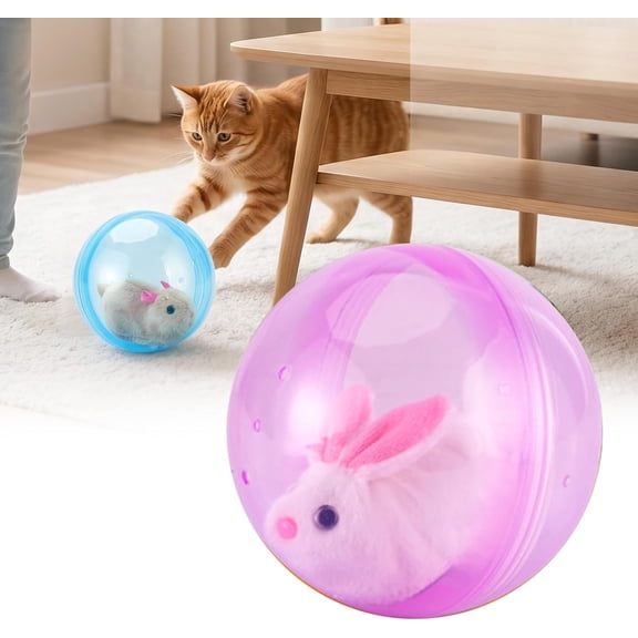 Automatic Rolling Ball Hamster, Hamster Ball Large (White Rabbit+Pink Ball) | Interactive Pet, Cats Hamster Running Exercise Hampster Toys, Electric Plush Hamsters Interactive,Hamster Balls for Cats