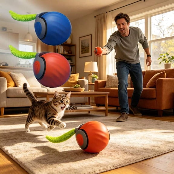 Automatic Rolling Cat Toy Ball - Blue Interactive Pet Toy, TPR Rubber, Rechargeable & Motion Activated