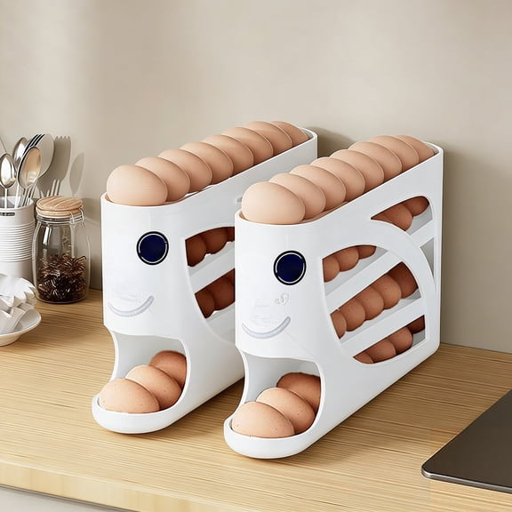 Automatic Rolling Egg Dispenser 4-Tier 30-Egg Capacity Fridge Organizer Space-Saving Egg Holder for Kitchen Countertops, Refrigerators & Commercial Use