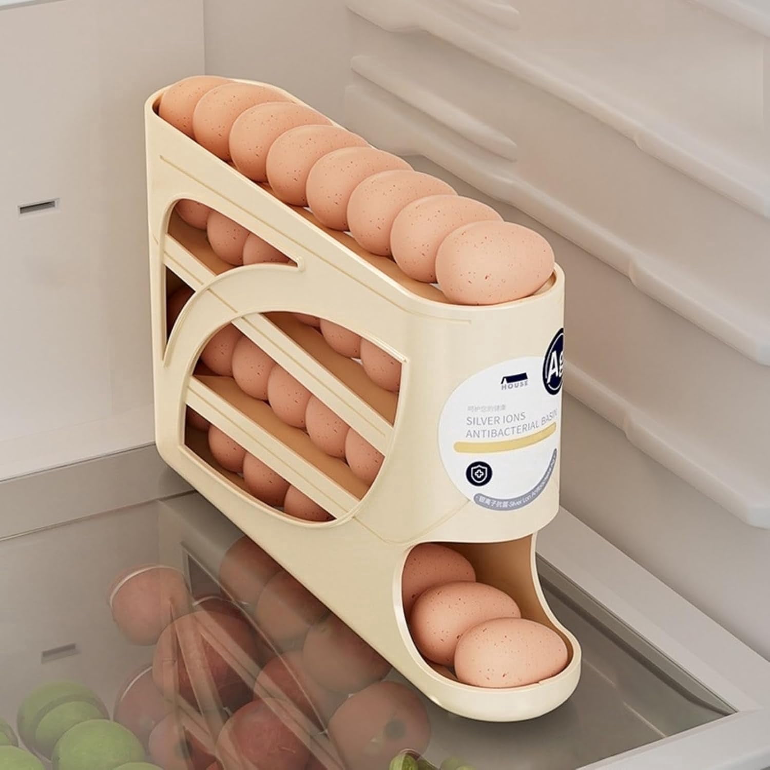Automatic Rolling Egg Dispenser for Fridge, 4-Tier 30 Egg Capacity Refrigerator Egg Container, Gravity Fed Rolling Egg Holder, Kitchen Storage Organizer