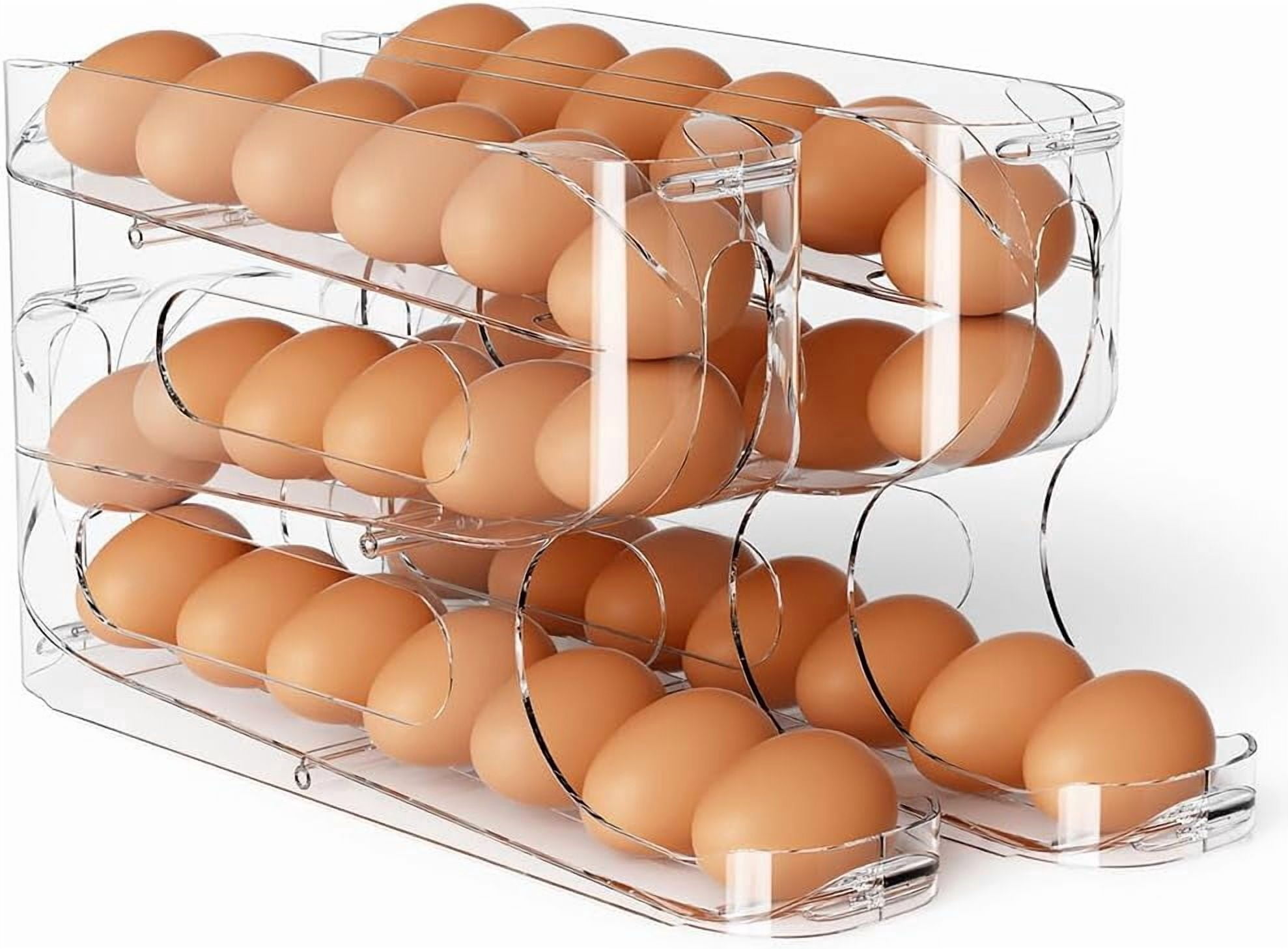 Automatic Rolling Egg Dispenser for Fridge, FIFO Design, Holds 36 Eggs, Space-Saving Organizer and Storage Container for Refrigerator & Countertop (2-Pack)