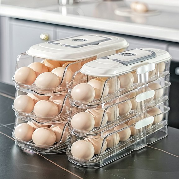 Automatic Rolling Egg Organizer, Slide-Type Egg Roller and Egg Rack for Refrigerator Side Doors, Household Egg Storage Box and Egg Timer, Space-Saving Egg Carton that Holds Eggs Securely, 12*8*4in, A