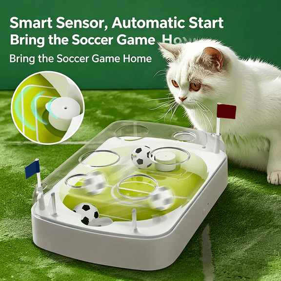 Automatic Rolling Football Cat Toy with Smart Motion Sensor, Auto Start Stop Bionic Hunting Kitten Enrichment Puzzle Feeder, USB Rechargeable Indoor Exercise Soccer Field Cat Toy for All B