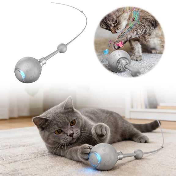 Automatic Rolling Interactive Cat Toy with Tassel Tail and Chirping Sound for Indoor Exercise 3 Speeds Rechargeable
