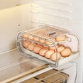 thumbnail image 1 of Automatic Rolling Space-Saving Pull-Out Drawer Egg Holder, 2-Tier Egg Storage Organizer with Sliding Lid,Food-Grade PET Container ,Clear Egg Dispenser for Fridge Kitchen & Countertop Organization, 1 of 6