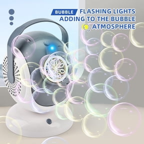 Automatic Rotating Bubble Blower, Multi Hole LED Light Bubble Machine with 360 Degree Rotation and Bubble Solution for Party Festival Outdoor Events (Gray White)