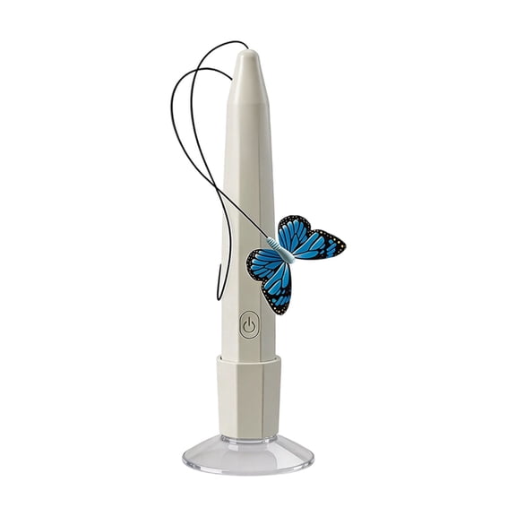 Automatic Rotating Butterfly Cat Interactive Toy Strong Suction Cup Base 2-in-1 Hands-Free & Manual Play Quiet Electronic Teaser Wand for Indoor Cat Mental Stimulation(White-As shown)