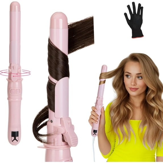 Automatic Rotating Curling Iron, 1.1-Inch Auto Hair Curler with 4 Temperature Settings & LCD Display, Anti-Scald & Dual Voltage