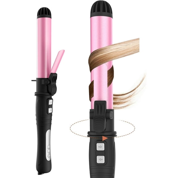 Automatic Rotating Curling Iron, 1.25 Inch Two-Way Spinning Hair Curler with Ceramic Barrel and LCD Display, Professional Auto-Wrap Styler for All Hair Types