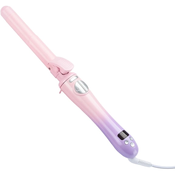 Automatic Rotating Curling Iron, 1-Inch Professional Hair Curler with Ceramic Tourmaline Barrel and 10 Heat Settings, Dual Voltage for Travel, Pink/Purple Gradient