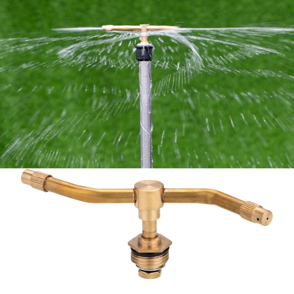 Automatic Rotating Garden Sprinkler, 360° Brass Watering Nozzle with Ground Spike, Adjustable Spray for Lawns, Flowers, Vegetables, Patio Cooling