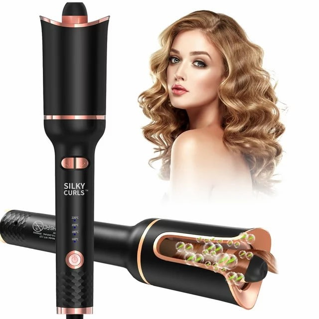 Automatic Curling iron with Adjustable 4 Temperatures and Timed Reminders PTC Ceramic Rotating Curling Wand Electric Hair Curler with Fast Heating